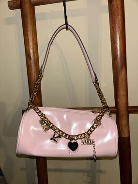 JUICY COUTURE "Loves Comes Softly" Shoulder Bag Chiffon Pink Barrel Style Charm